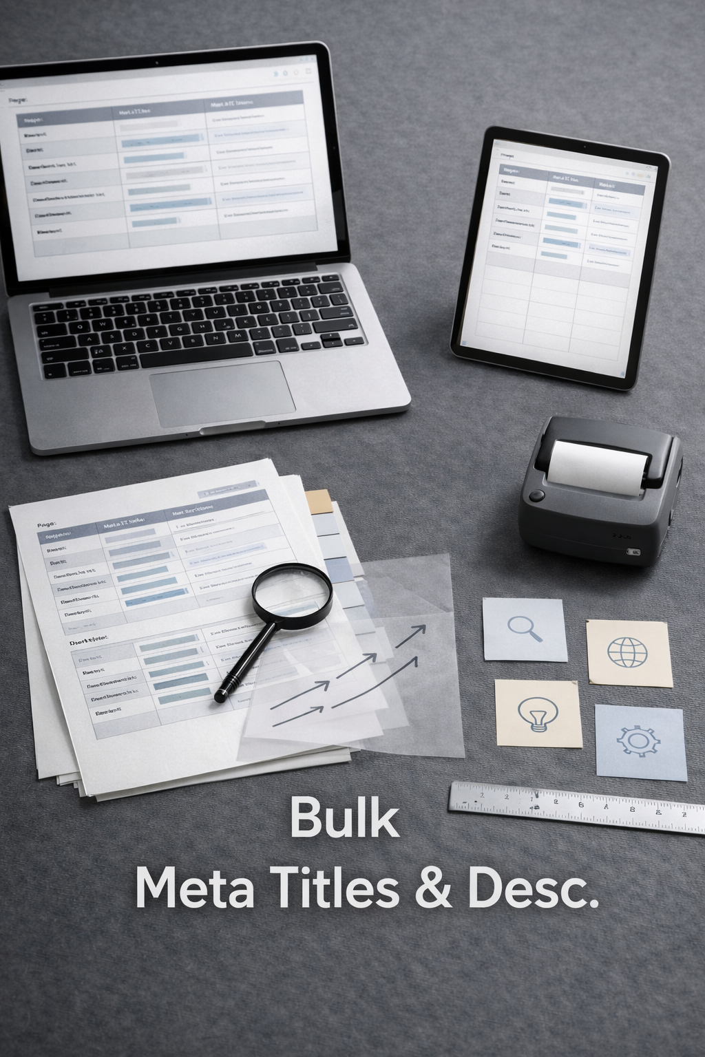 spreadsheet and tools conveying bulk meta titles and descriptions at scale.