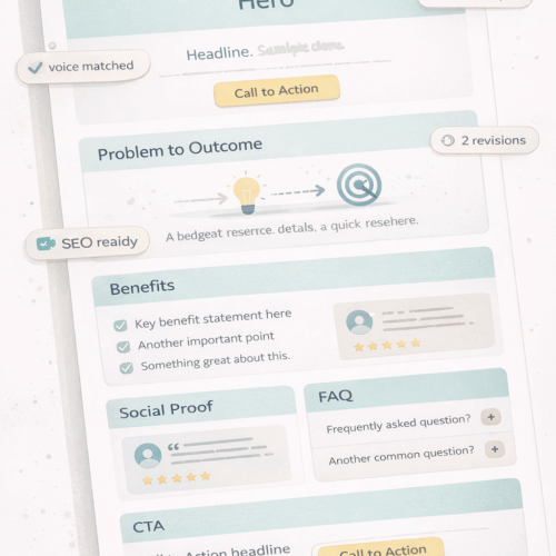 Laptop showing single-page layout wireframe for website copywriting service