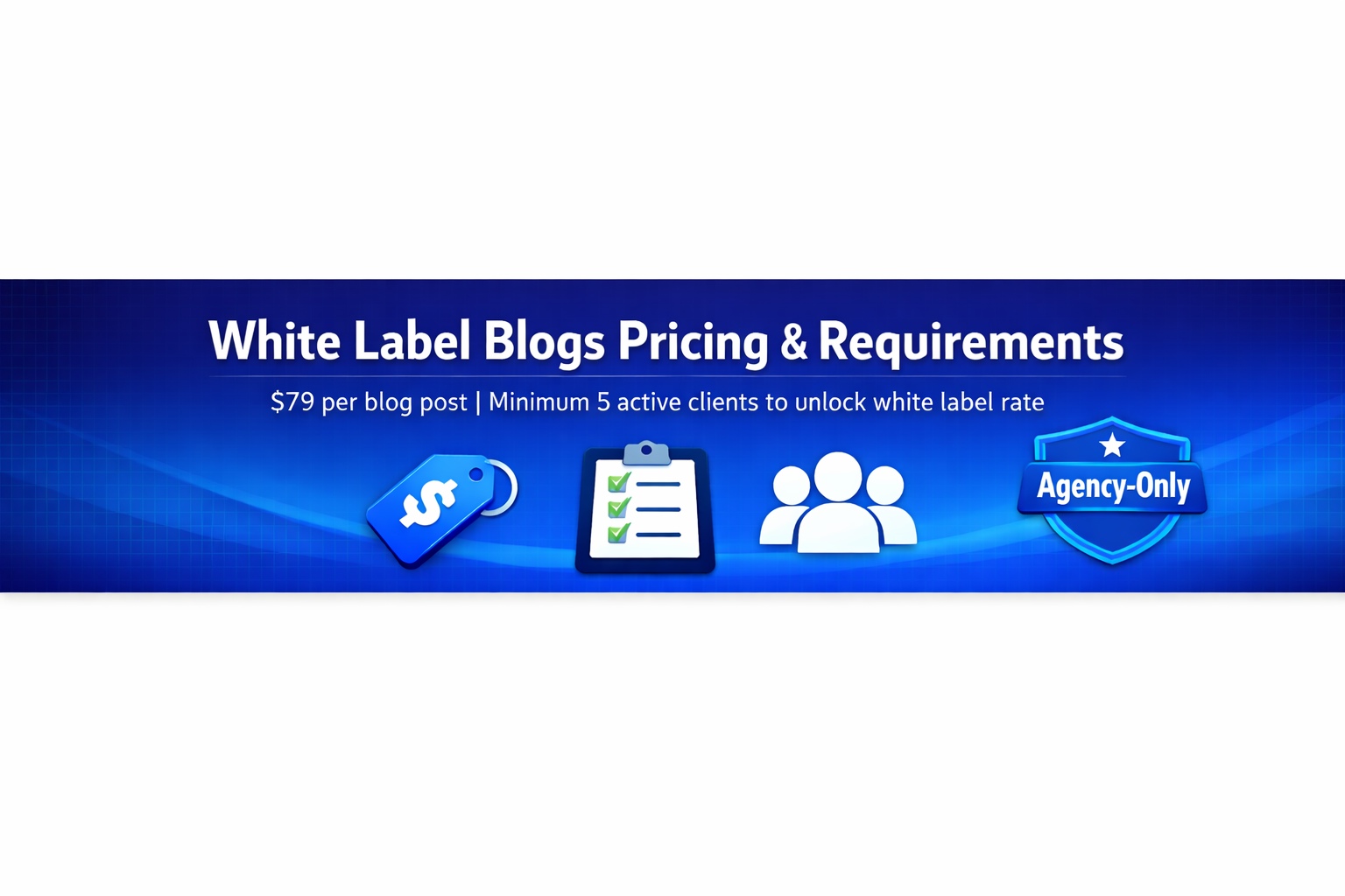 Scriba Creative white label blog pricing banner for SEO agencies, $79 per post with agency-only requirements