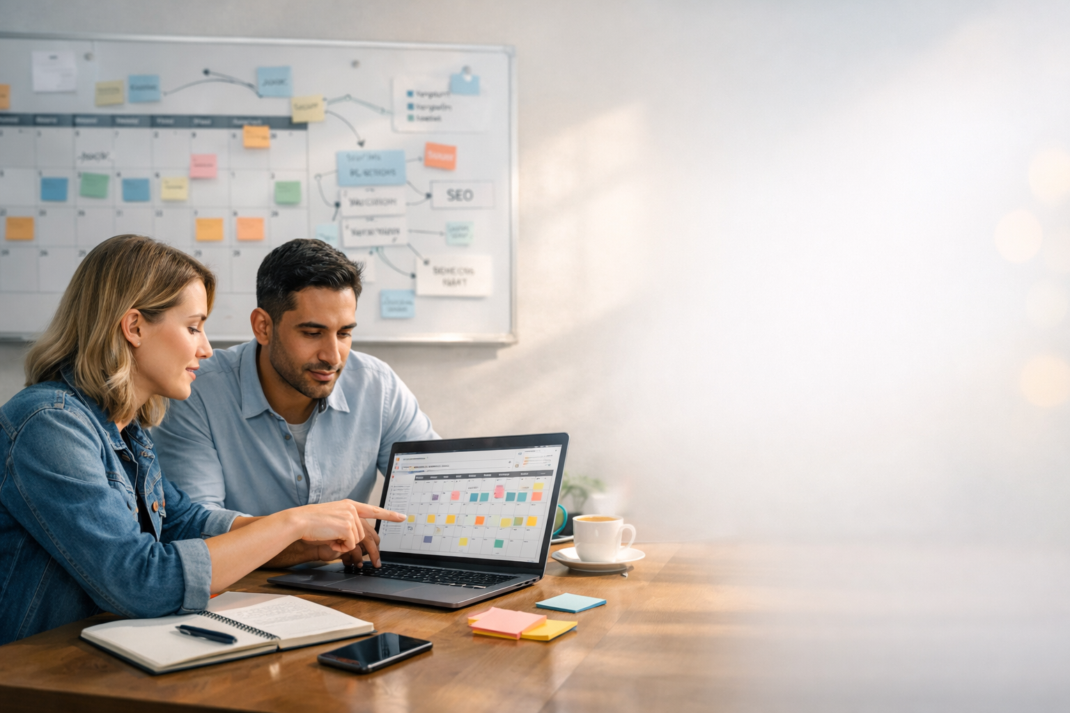 White label content plan writing service for SEO agencies, showing agency team reviewing blog content on desktop computer