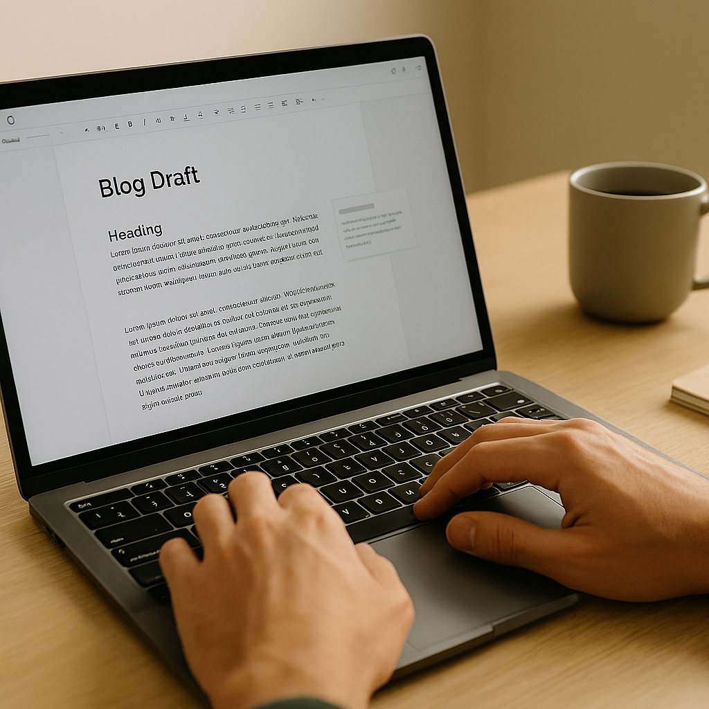 A founder reviewing a blog draft with annotations for clarity and examples. The screen shows headings and a tight definition section.